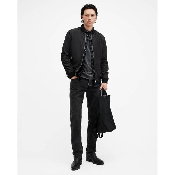 All Saints Bassett Ramskull Bomber Jacket RibbedFull Zip Up Black Size M